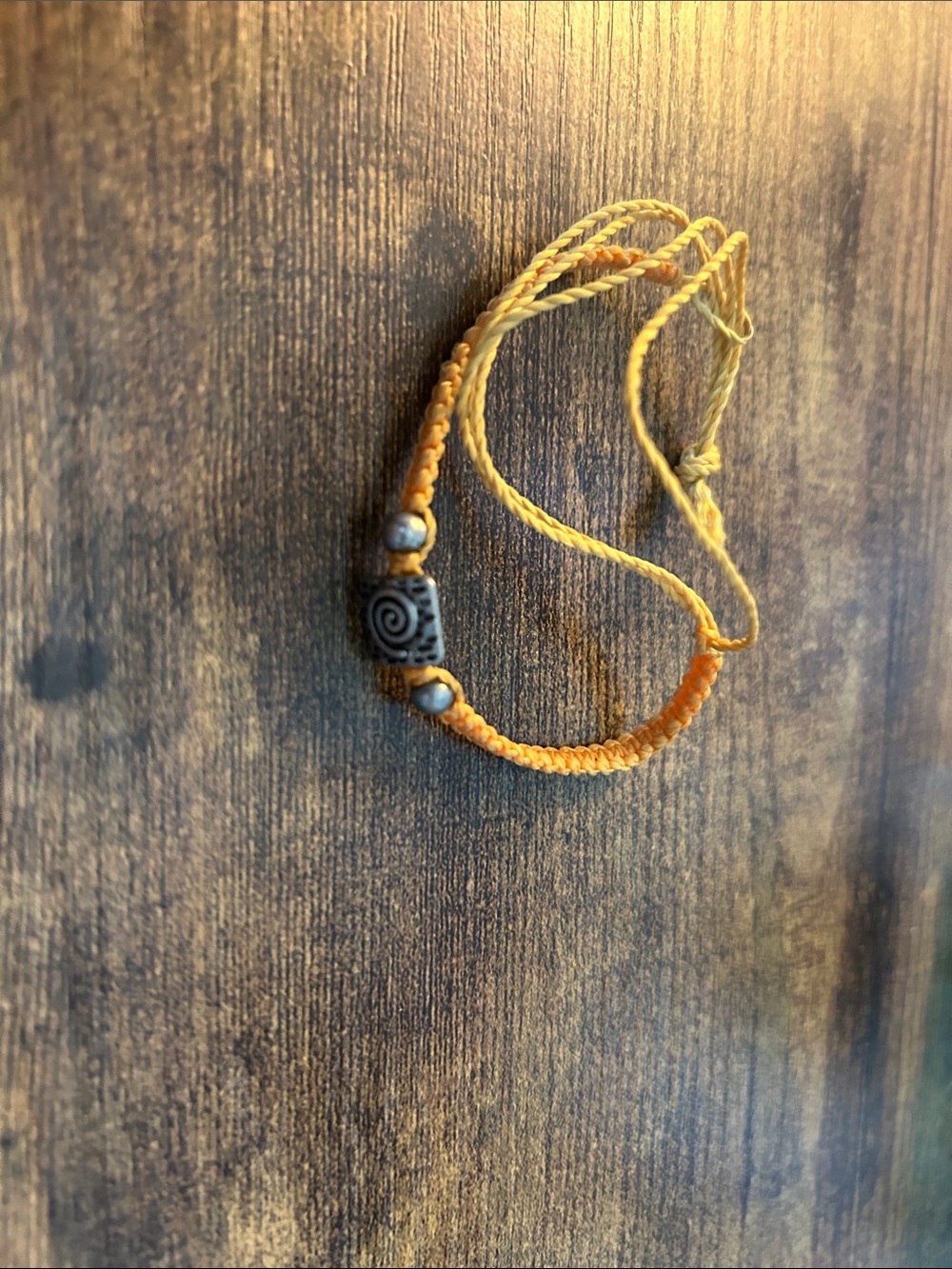 Handmade Yellow Macrame Bracelet with Silver Spiral Bead
